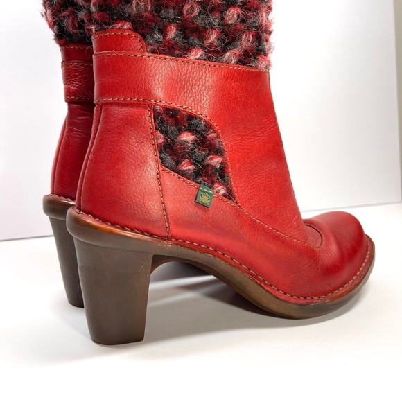 El Naturalista Women’s Red Leather Heeled Knit Boots Size EU 37 US 6.5 - Picture 5 of 12